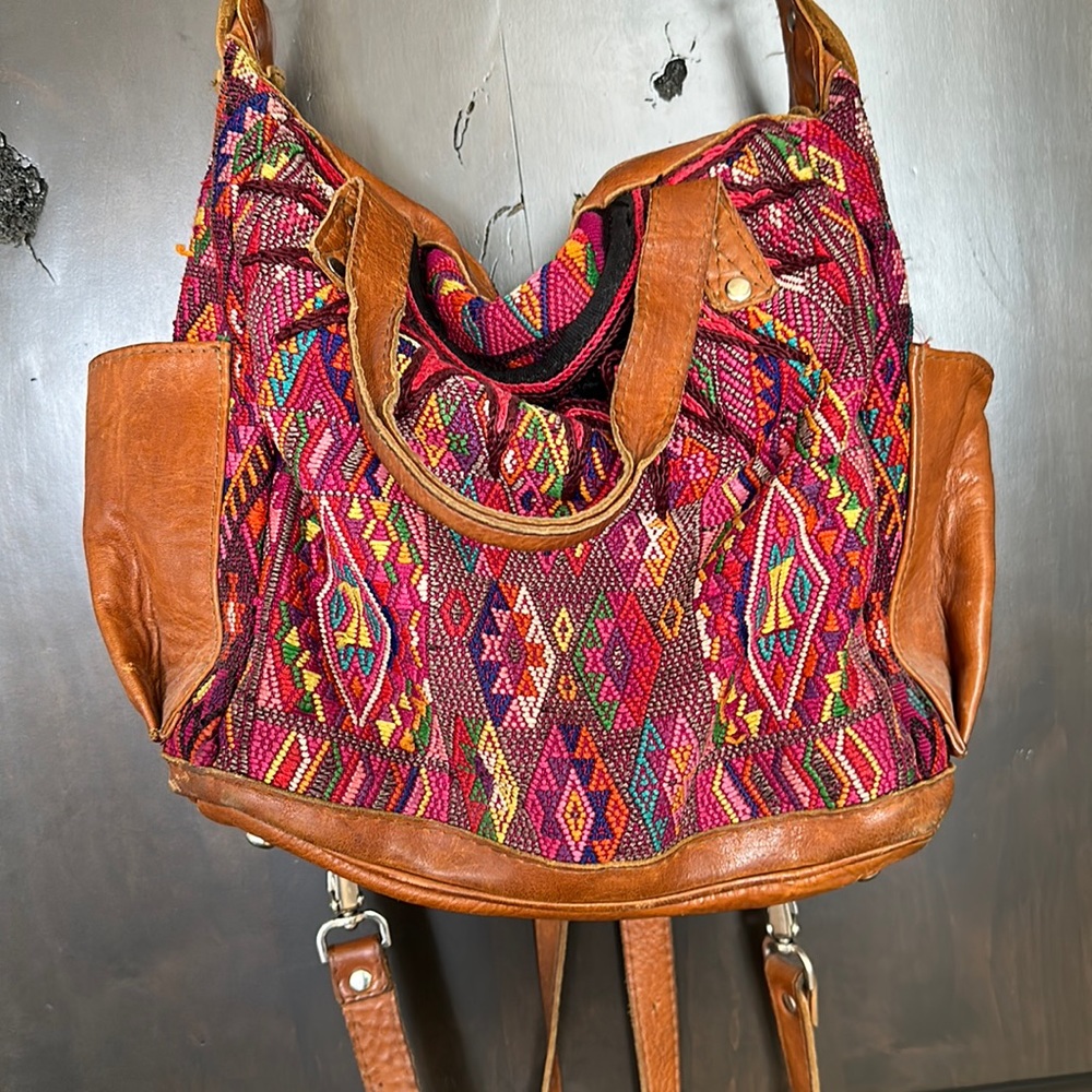 Nena & Co Huipil and Leather Bag with Backpack and shoulder strap attachments